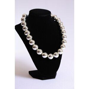 Silver Beaded Statement Necklace – 10" Adjustable Length